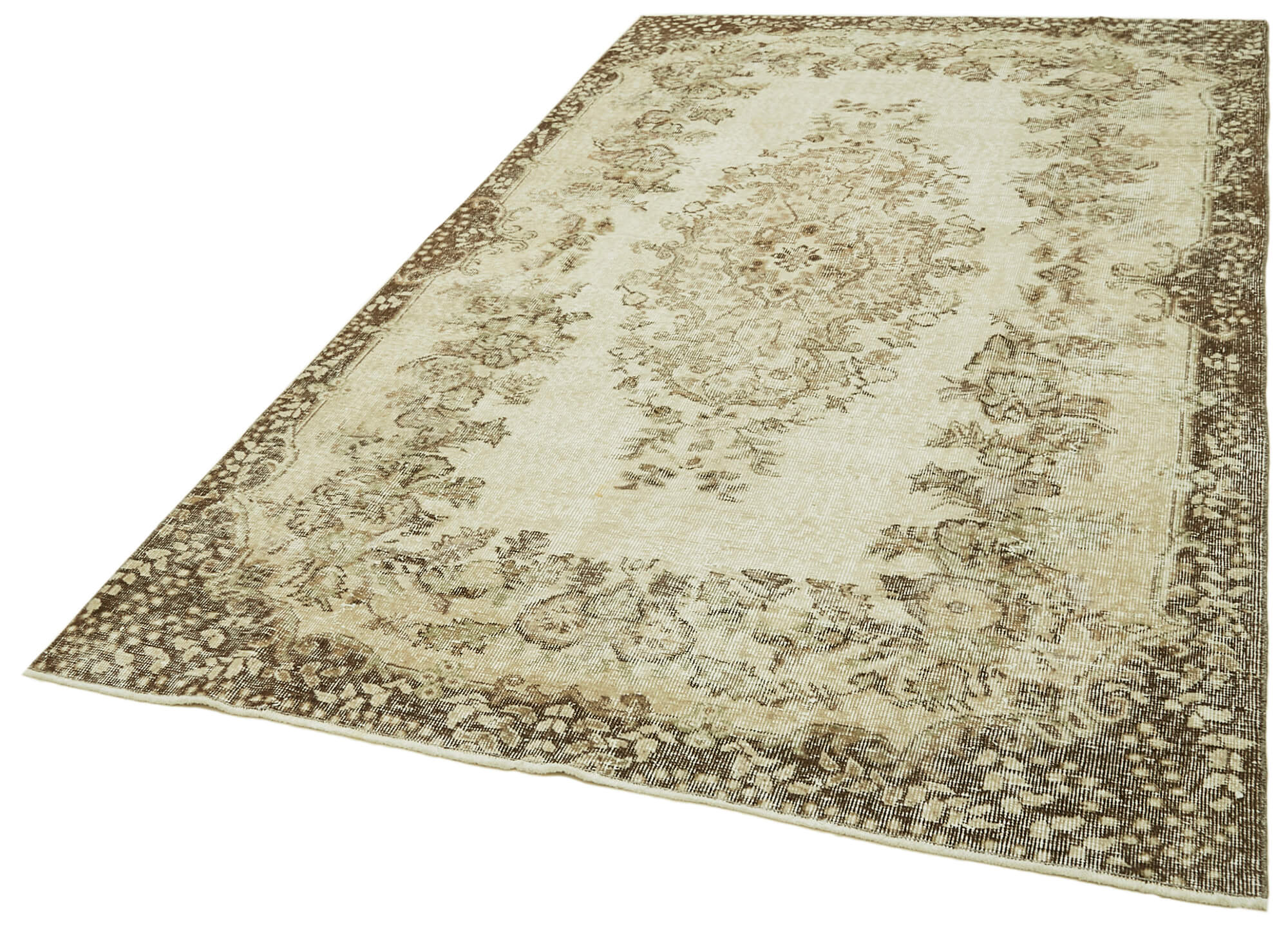 Handmade Wool Area Rug - Vintage Cotton Rug Beige Area Carpet 5'5''x8'6''