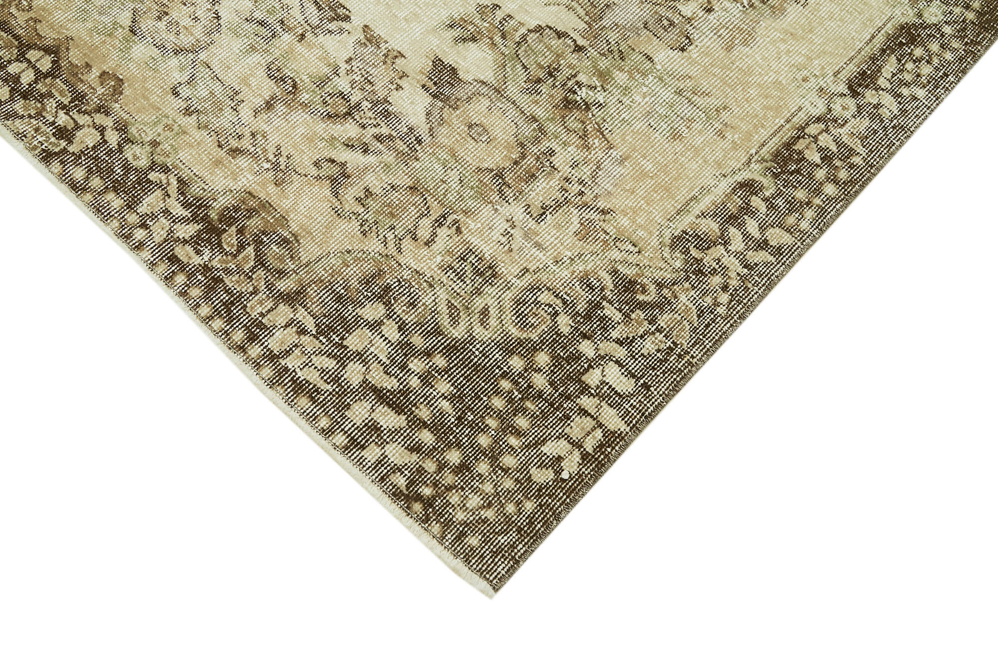Handmade Wool Area Rug - Vintage Cotton Rug Beige Area Carpet 5'5''x8'6''