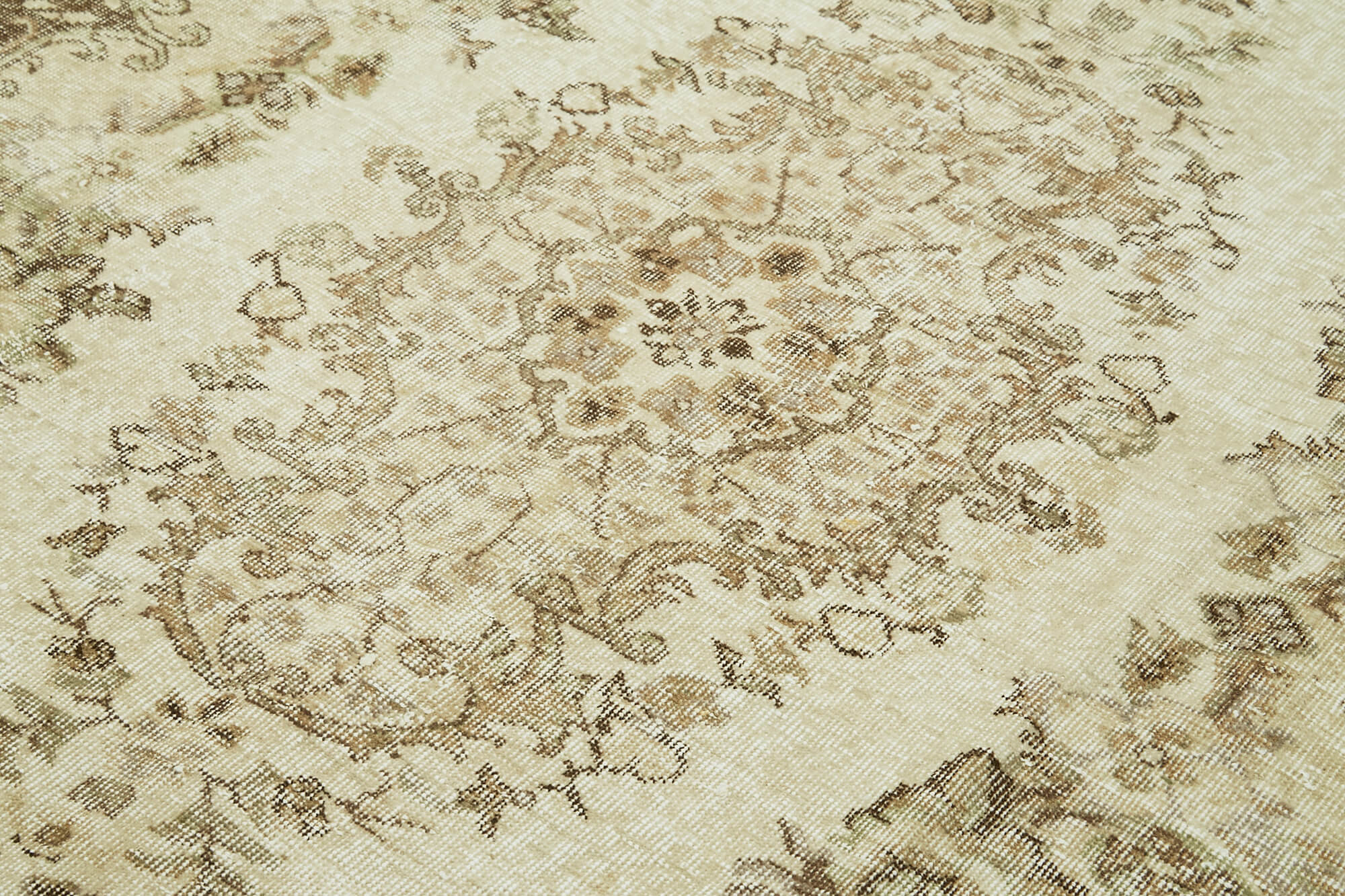 Handmade Wool Area Rug - Vintage Cotton Rug Beige Area Carpet 5'5''x8'6''