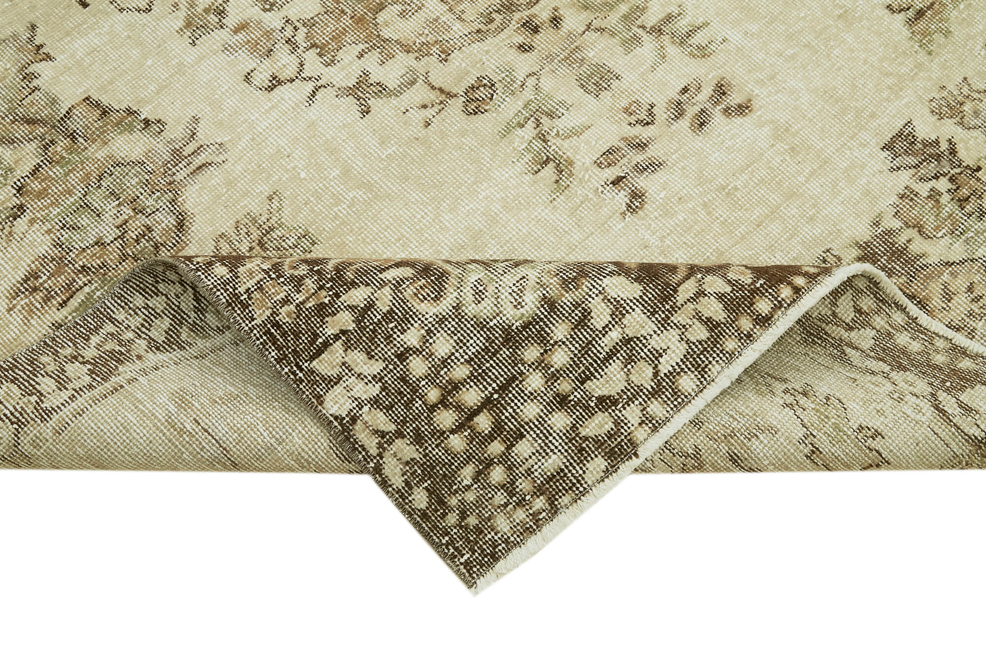 Handmade Wool Area Rug - Vintage Cotton Rug Beige Area Carpet 5'5''x8'6''