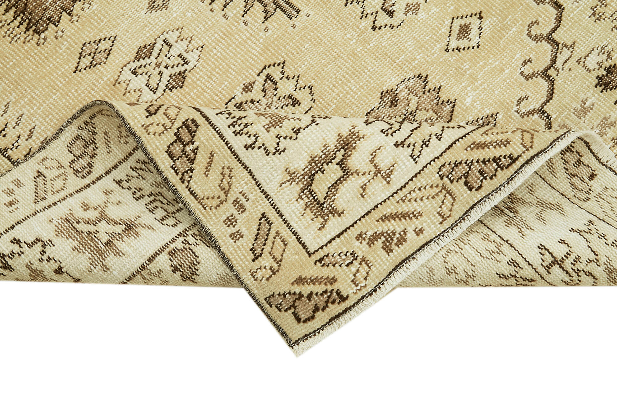 Handmade Wool Area Rug – Vintage Cotton Rug, Beige Neutral Color Carpet 4'5''x8'