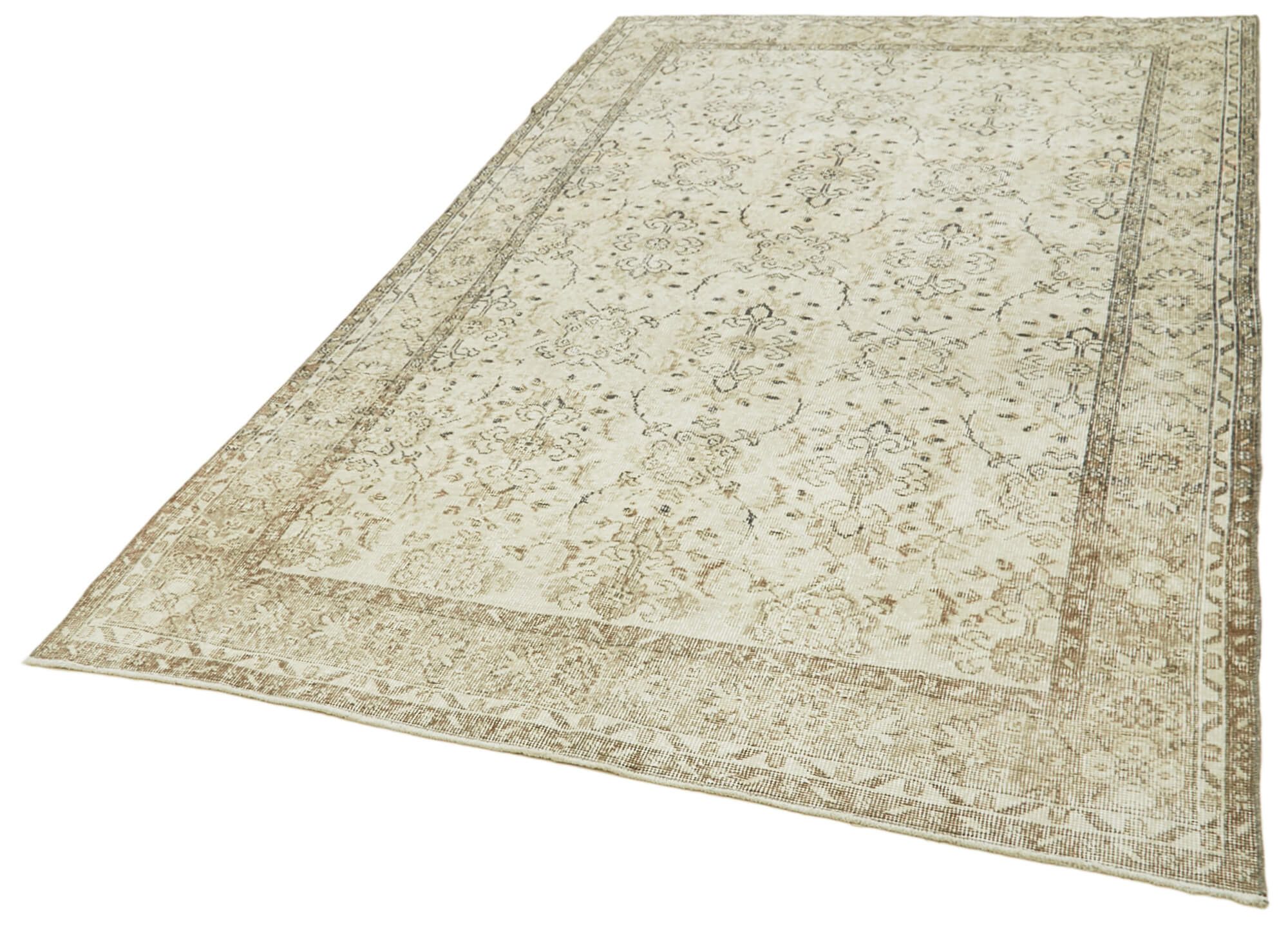 Handmade Wool Area Rug – Vintage Cotton Rug 5'7''x8'11'' Beige Classic Woven Carpet