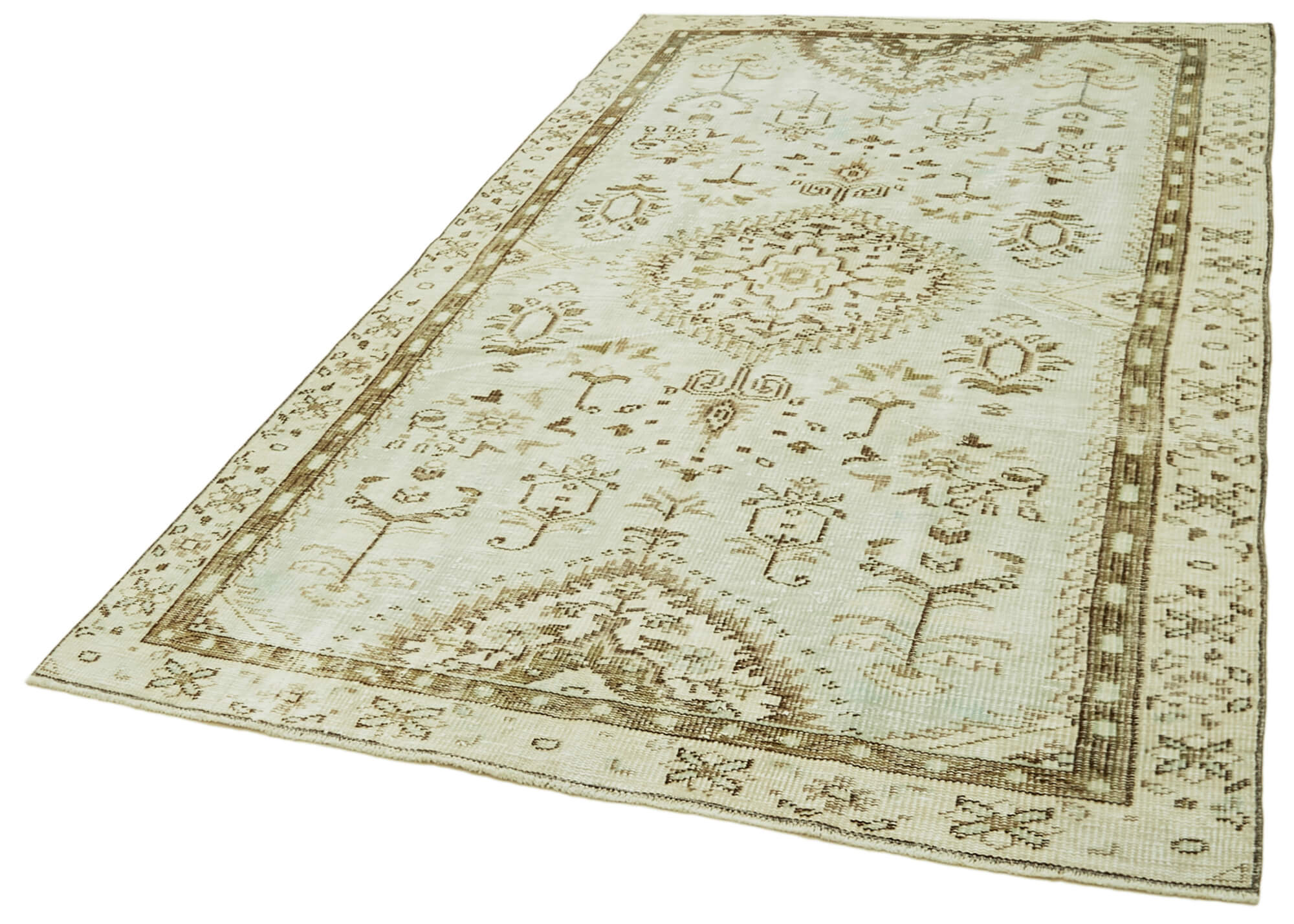 Handmade Wool Area Rug - Vintage Cotton Rug, Beige Neutral Color Carpet 4'10''x8'6''