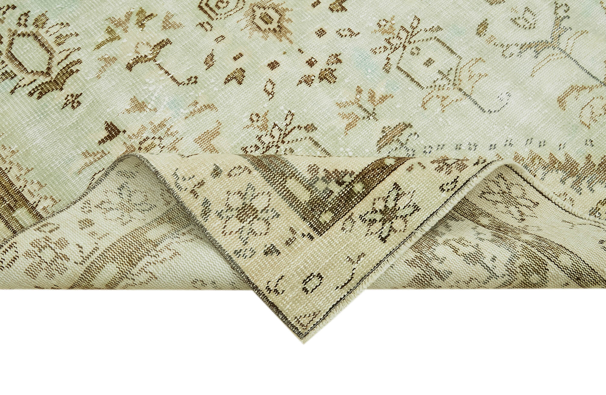 Handmade Wool Area Rug - Vintage Cotton Rug, Beige Neutral Color Carpet 4'10''x8'6''