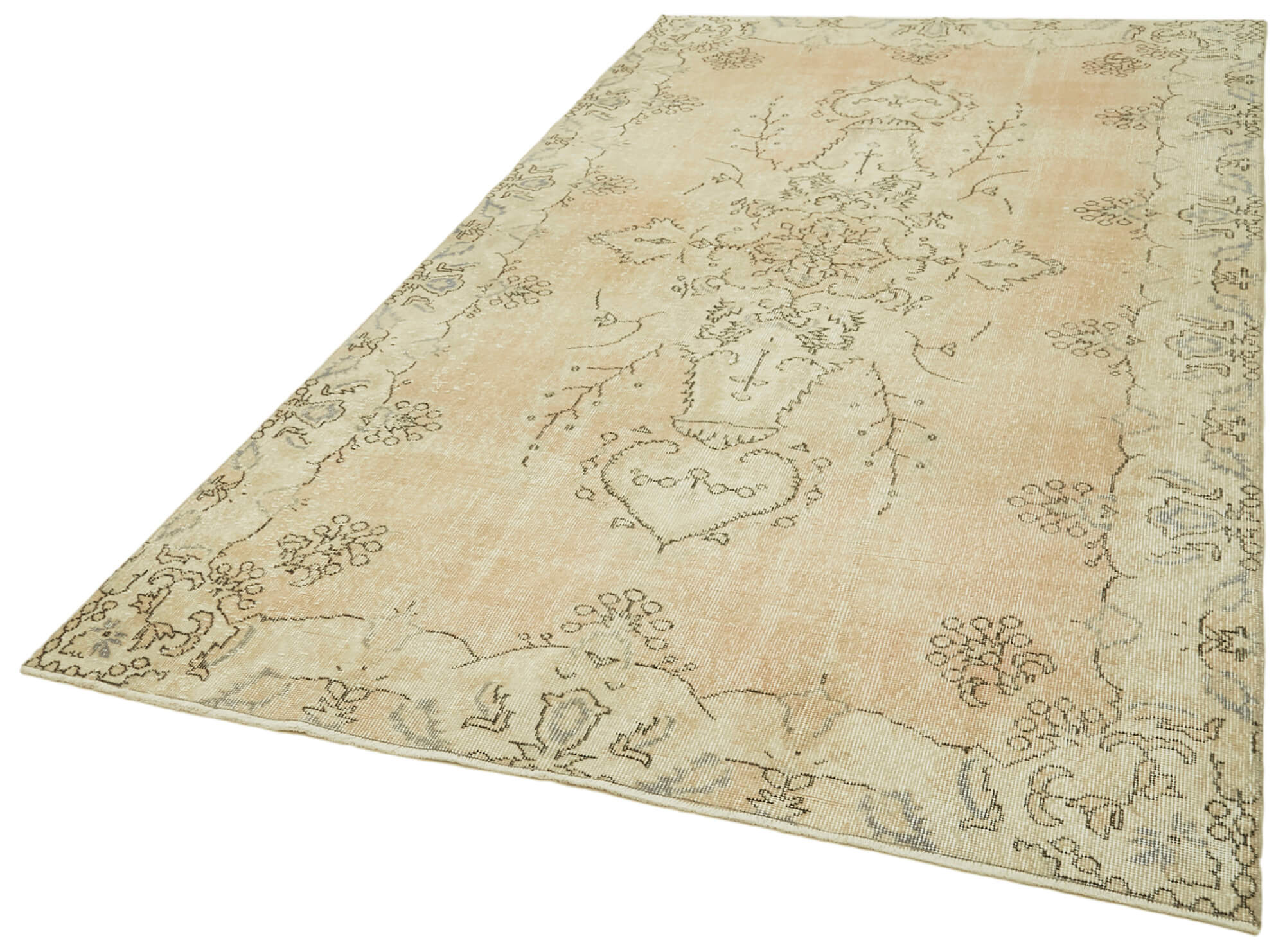 Handmade Vintage Area Rug – Beige Wool Carpet 5'5'' x 9'3'' | Hand Knotted Cotton Weave