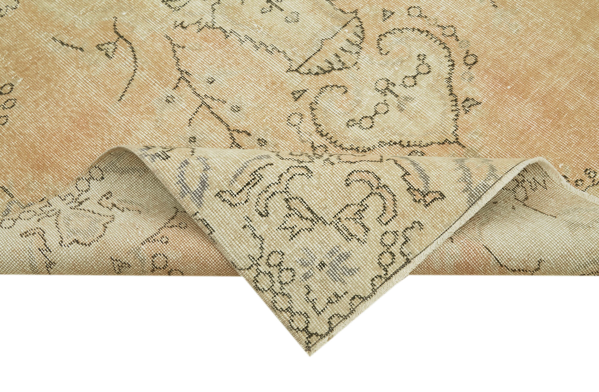 Handmade Vintage Area Rug – Beige Wool Carpet 5'5'' x 9'3'' | Hand Knotted Cotton Weave
