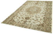 Handmade Wool Area Rug - Vintage Cotton Rug 6'6'' x 9'11'' Beige Eskime Style