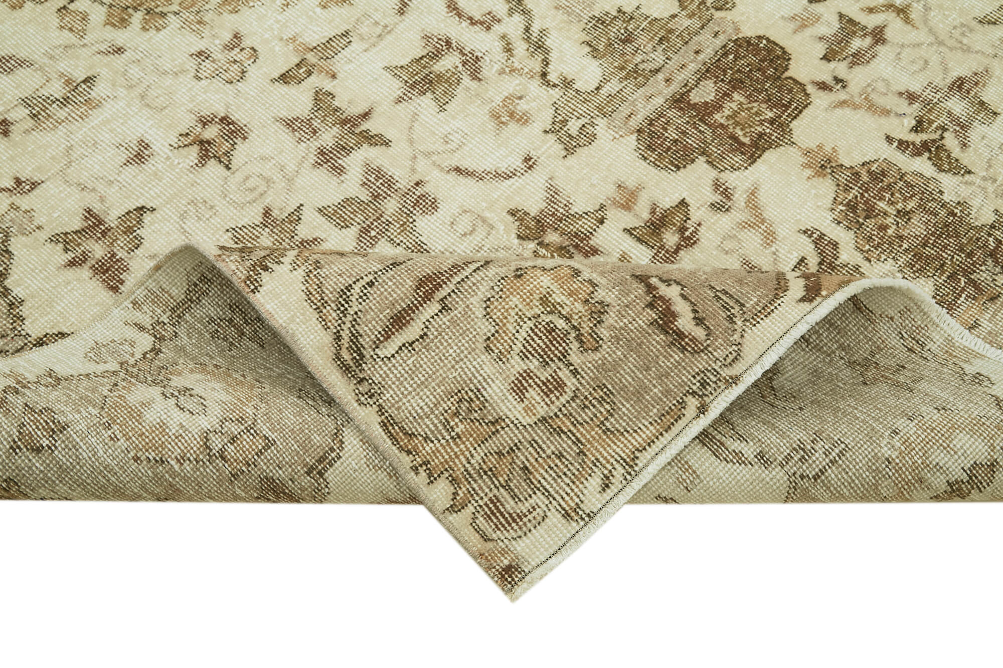 Handmade Wool Area Rug - Vintage Cotton Rug 6'6'' x 9'11'' Beige Eskime Style