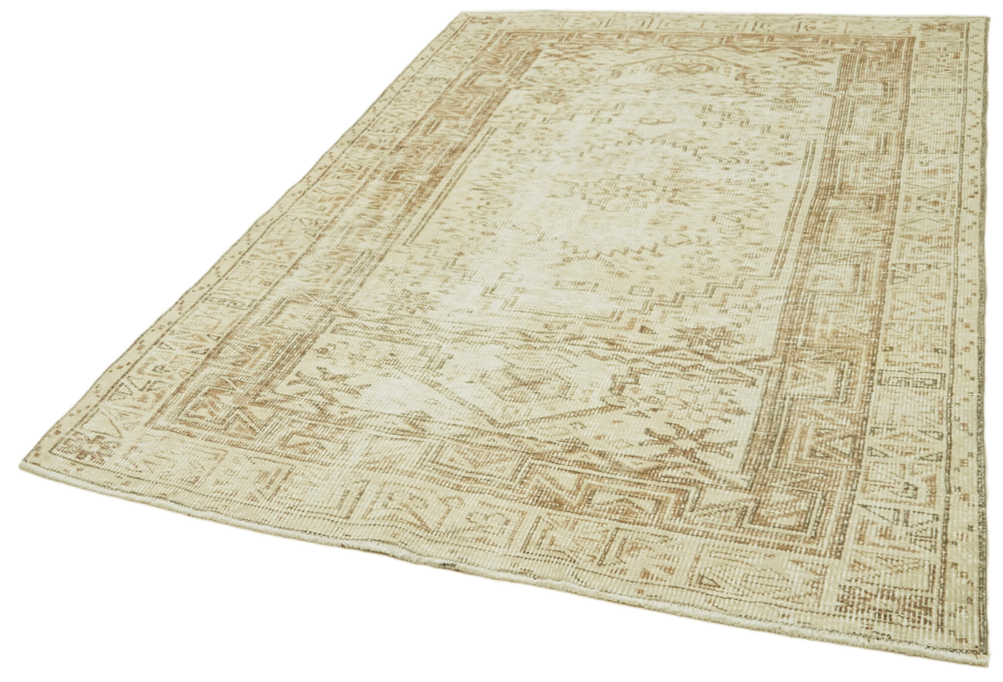 Handmade Wool Area Rug – Vintage Cotton Rug, Turkish Wool Carpet 5'3''x8'2'' Beige