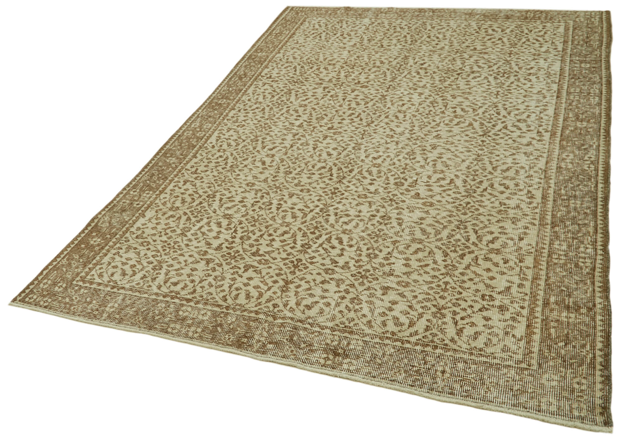 Handmade Wool Area Rug – Vintage Cotton Rug 5'5'' x 8'9'' Beige Area Carpet