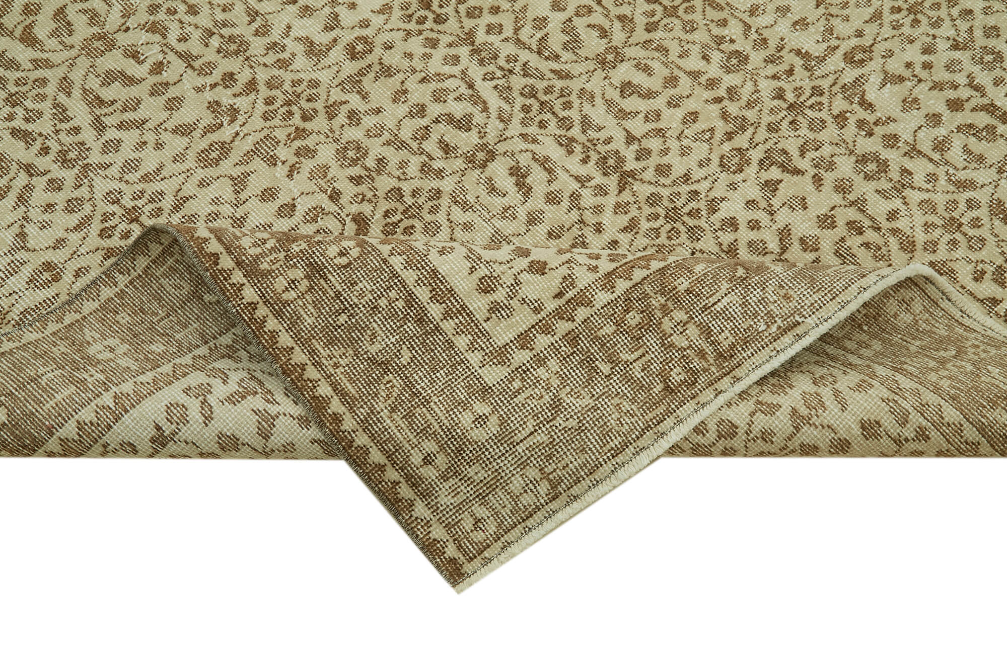 Handmade Wool Area Rug – Vintage Cotton Rug 5'5'' x 8'9'' Beige Area Carpet