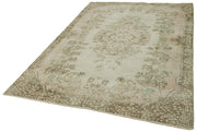 Handmade Wool Area Rug - Vintage Cotton Rug | Beige Neutral Color Carpet 5'7''x8'7''