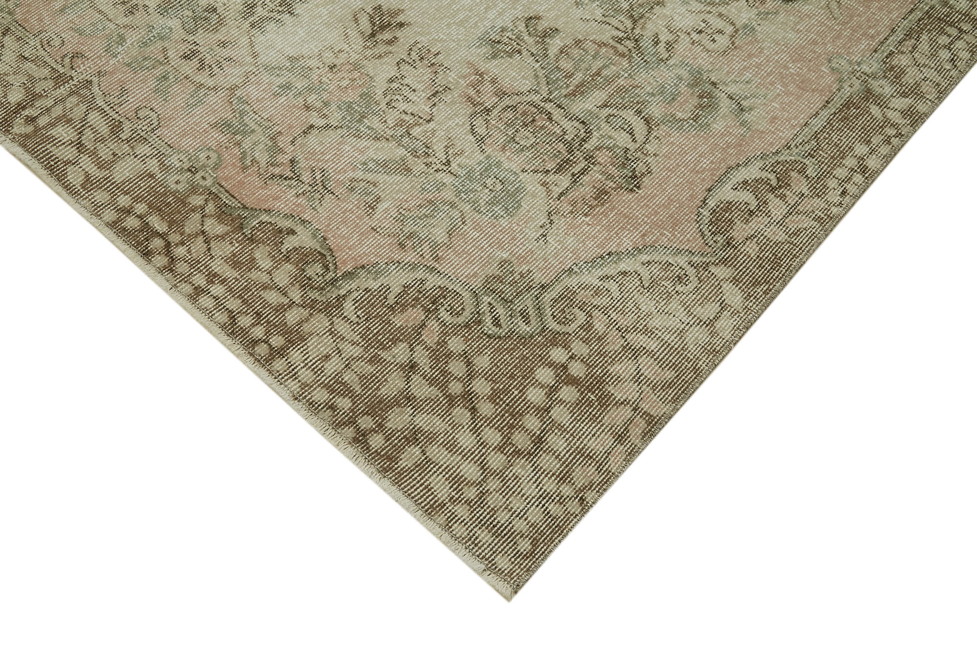 Handmade Wool Area Rug - Vintage Cotton Rug | Beige Neutral Color Carpet 5'7''x8'7''