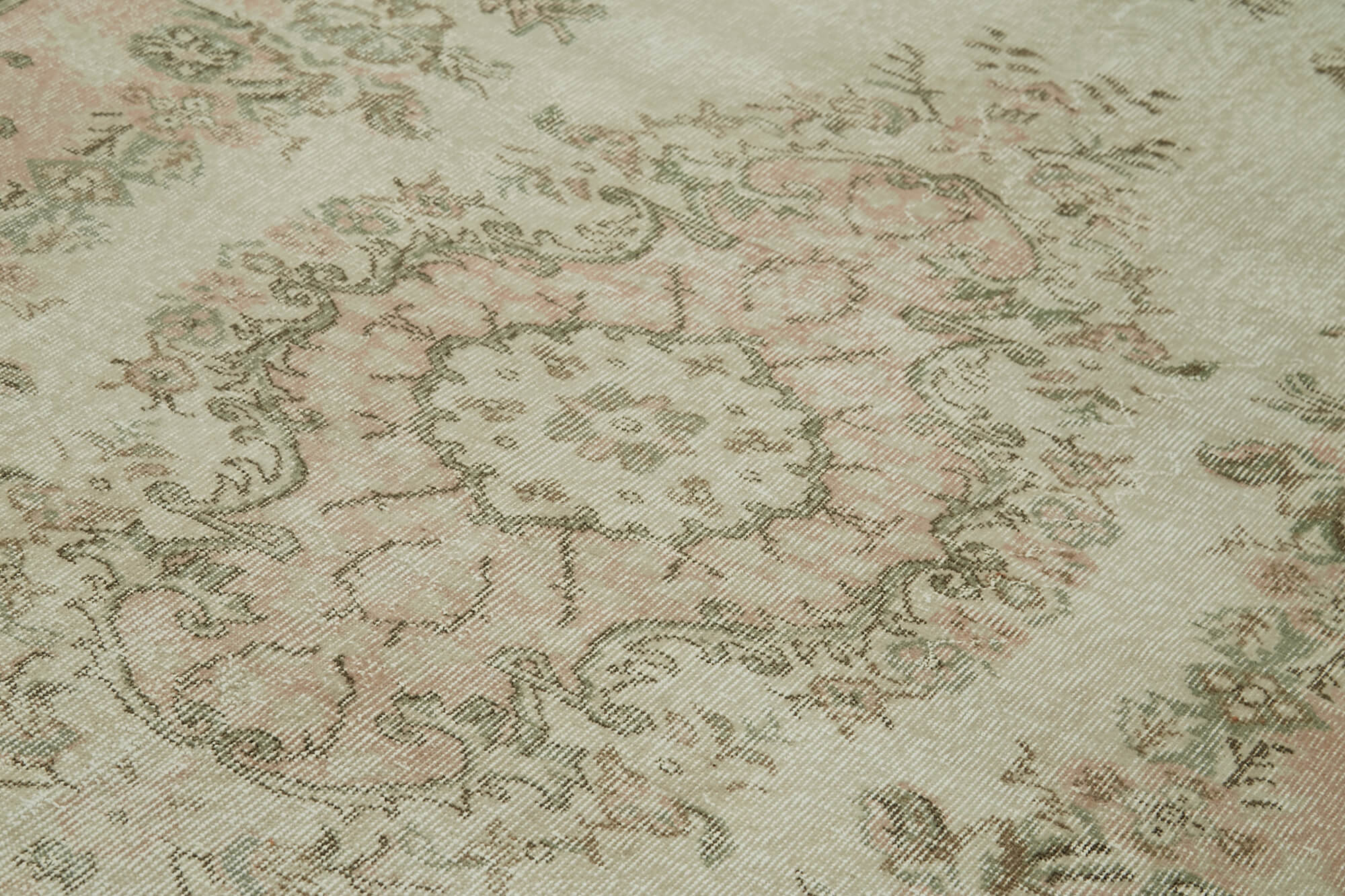 Handmade Wool Area Rug - Vintage Cotton Rug | Beige Neutral Color Carpet 5'7''x8'7''