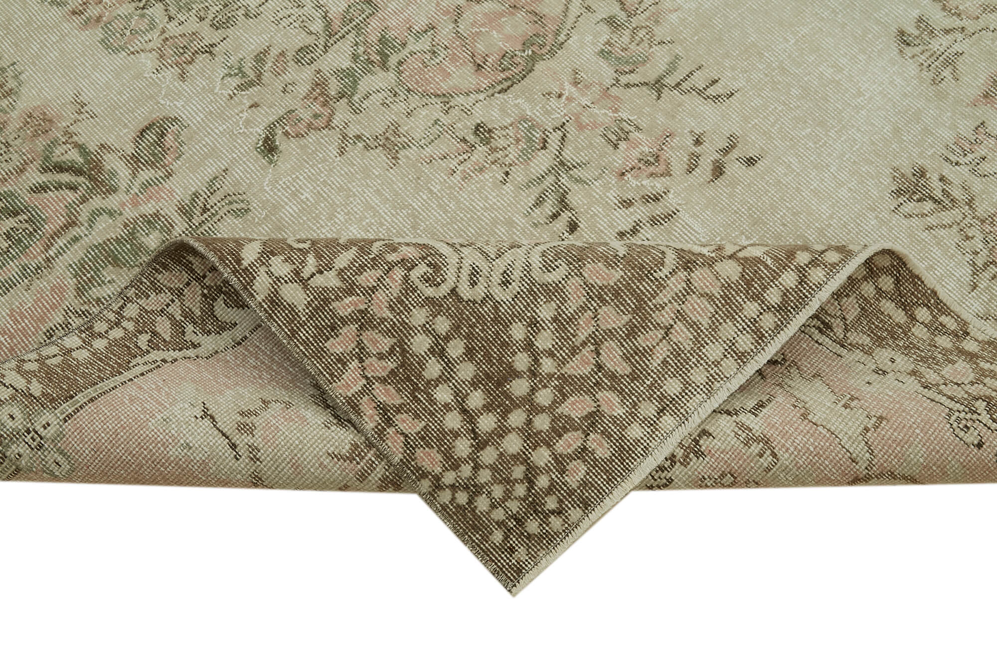 Handmade Wool Area Rug - Vintage Cotton Rug | Beige Neutral Color Carpet 5'7''x8'7''