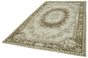 Handmade Wool Area Rug - Vintage Cotton Rug, Beige 5'10'' x 9'9'' Boho Style