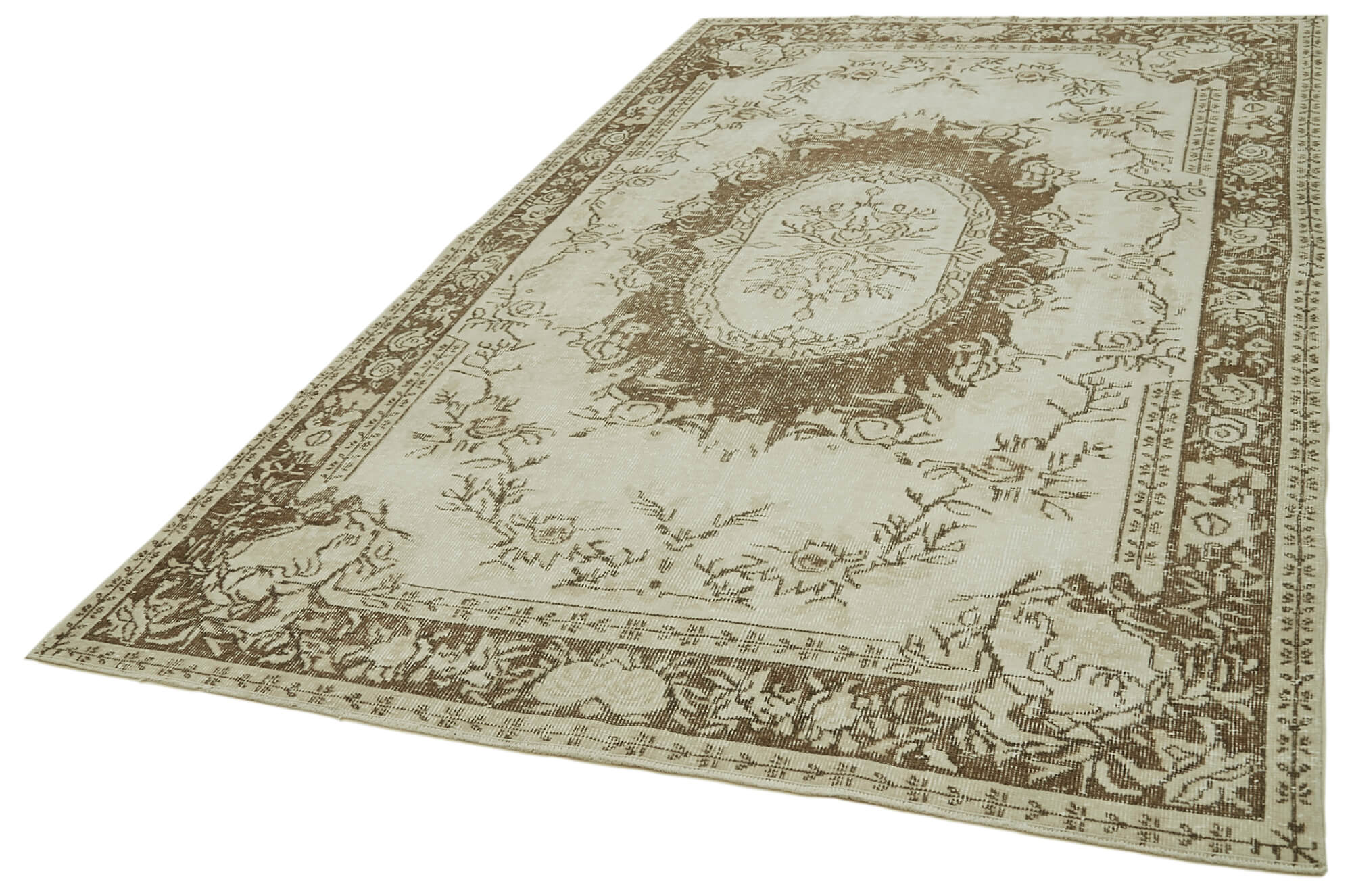 Handmade Wool Area Rug - Vintage Cotton Rug, Beige 5'10'' x 9'9'' Boho Style