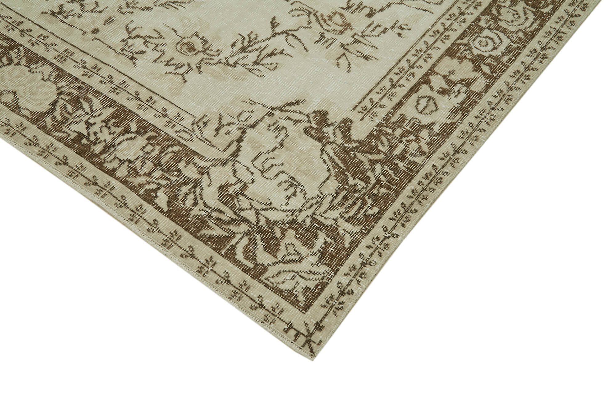 Handmade Wool Area Rug - Vintage Cotton Rug, Beige 5'10'' x 9'9'' Boho Style