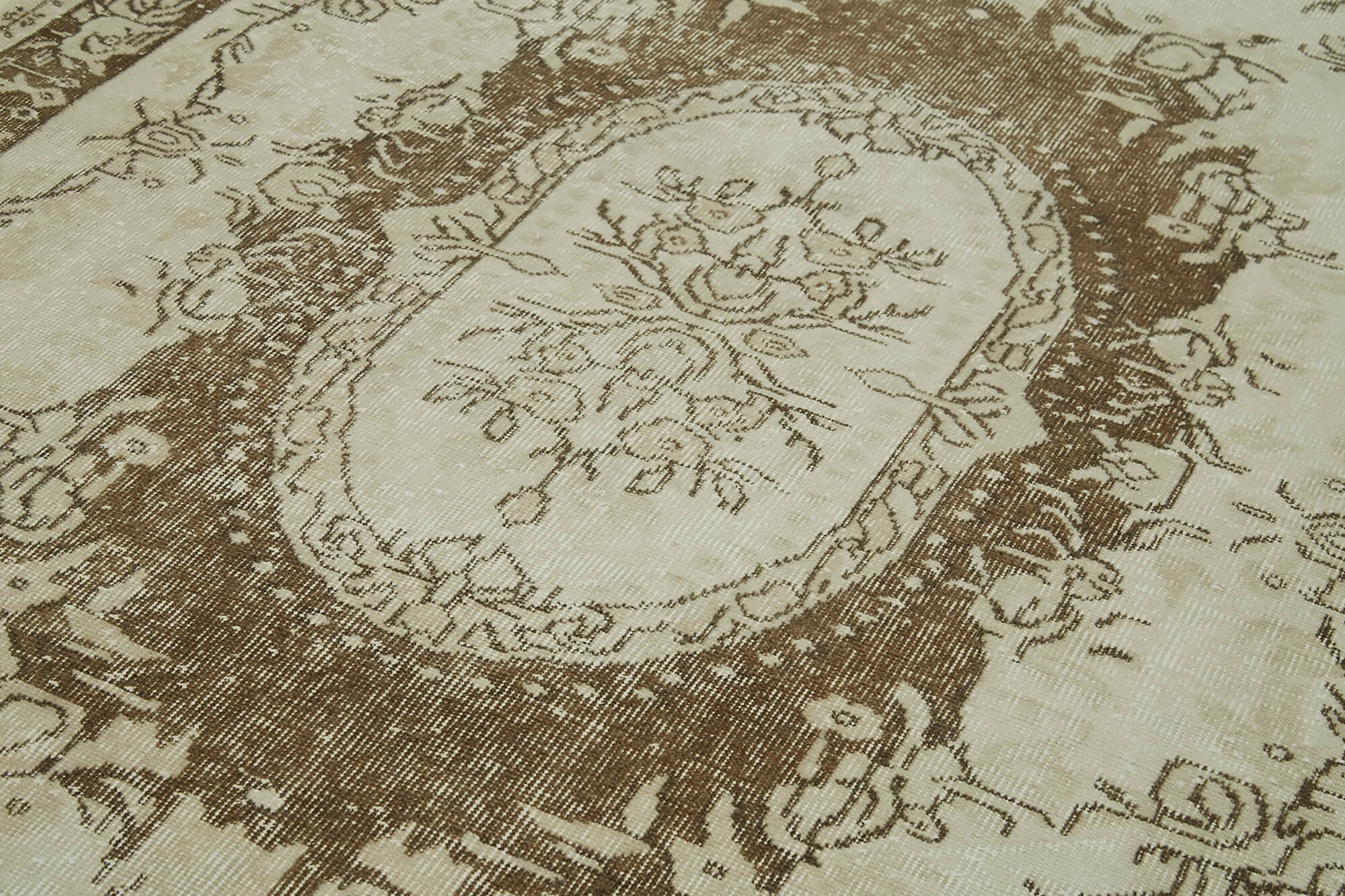 Handmade Wool Area Rug - Vintage Cotton Rug, Beige 5'10'' x 9'9'' Boho Style