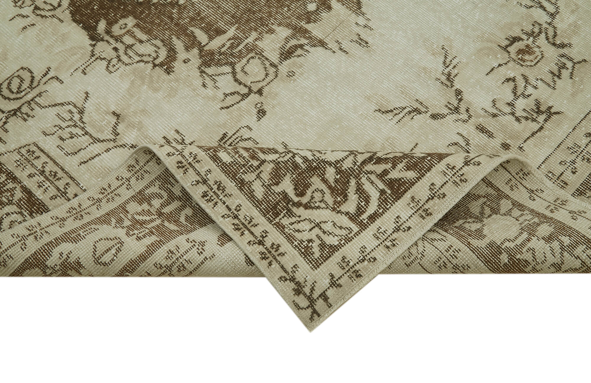 Handmade Wool Area Rug - Vintage Cotton Rug, Beige 5'10'' x 9'9'' Boho Style