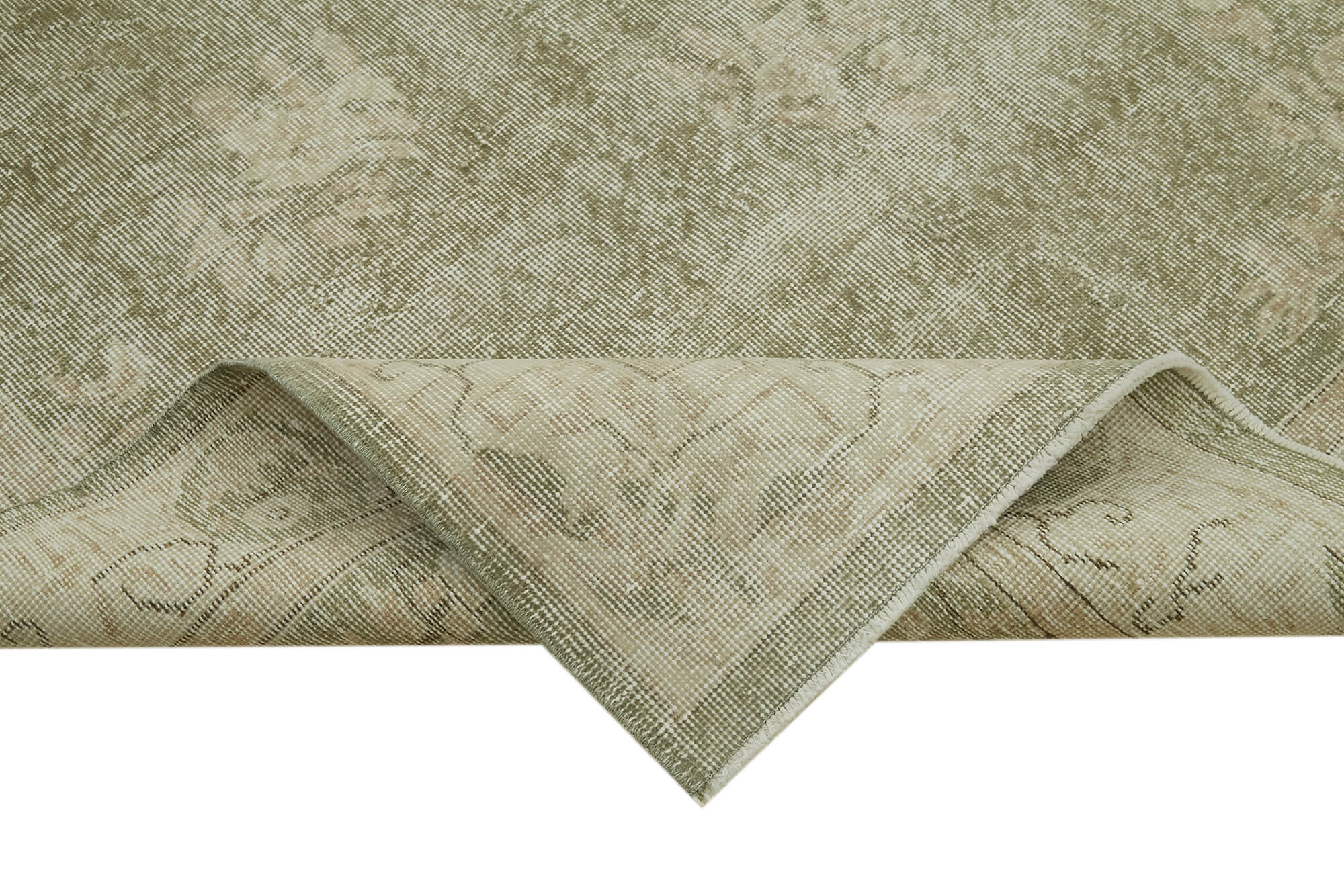 Handmade Wool Area Rug – Vintage Cotton Rug with Beige Wool Carpet, 5'1'' x 8'10''