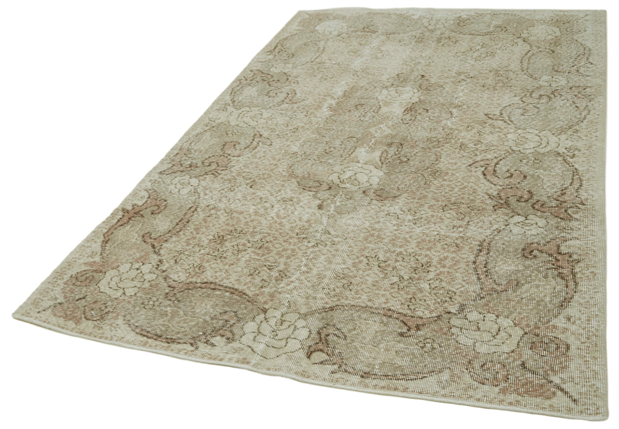 Handmade Wool Area Rug - Vintage Cotton Rug 5'5''x8'8'' Beige Soft Wool Carpet