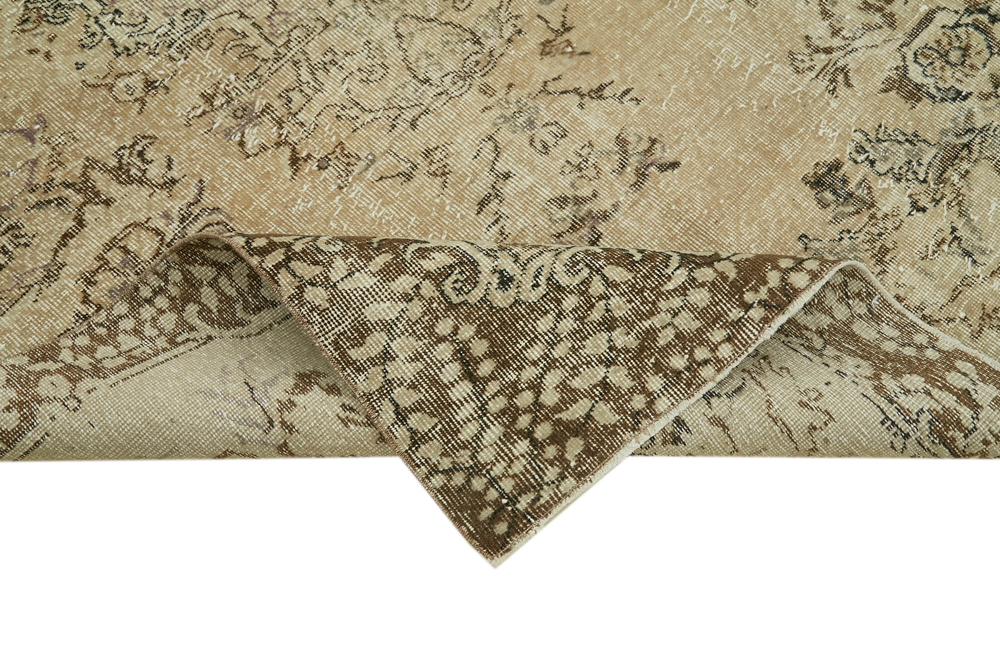 Handmade Wool Area Rug - Vintage Cotton Rug 5'6''x8'6'' | Beige Neutral Color