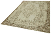 Handmade Wool Area Rug - Vintage Cotton Rug Beige Area Carpet 5'4''x8'3''