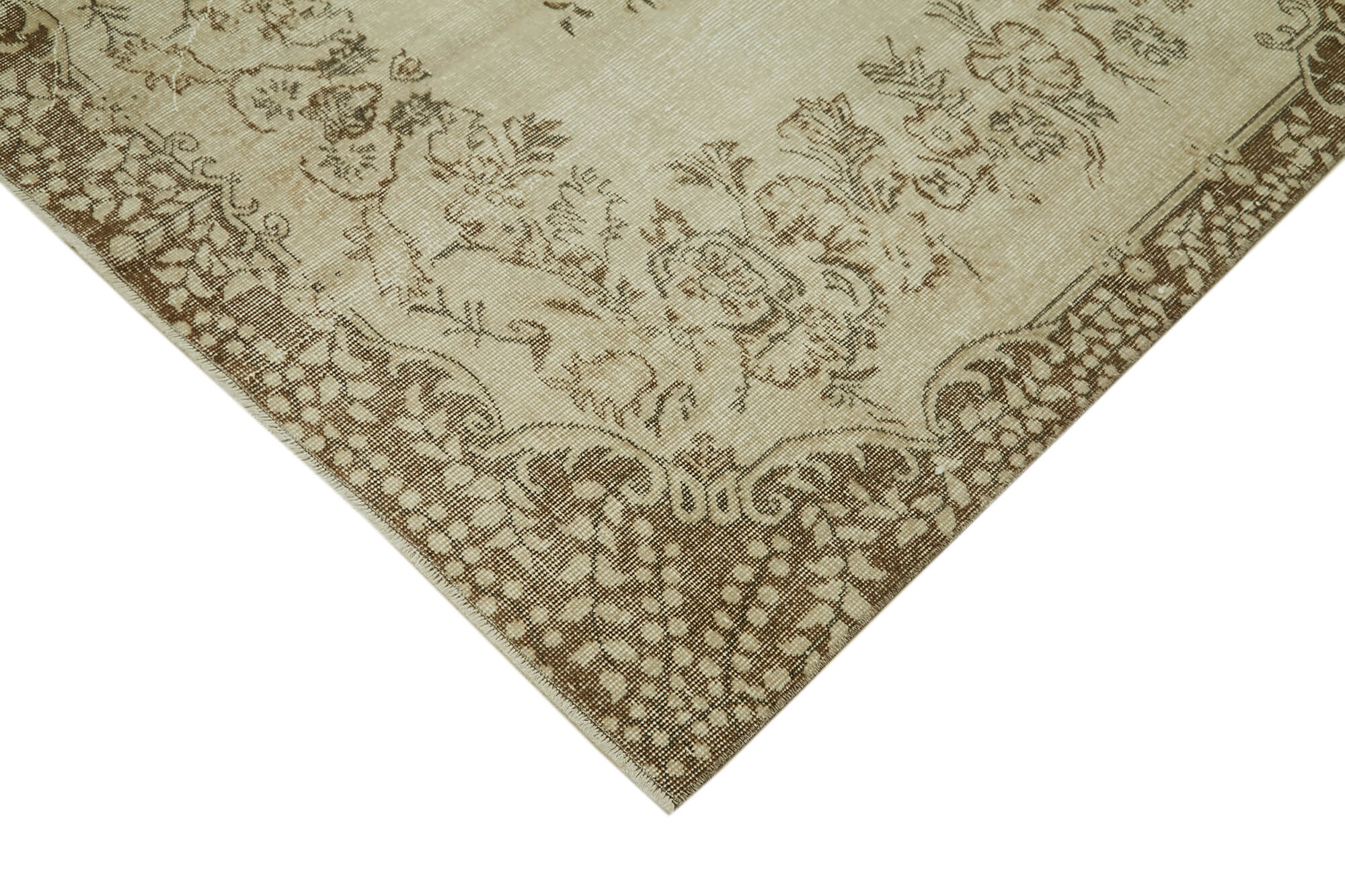 Handmade Wool Area Rug - Vintage Cotton Rug Beige Area Carpet 5'4''x8'3''