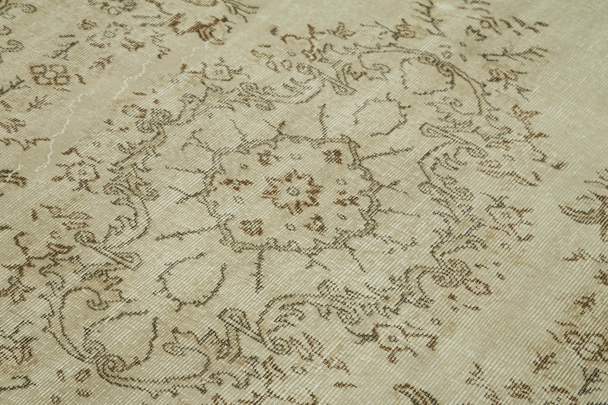 Handmade Wool Area Rug - Vintage Cotton Rug Beige Area Carpet 5'4''x8'3''