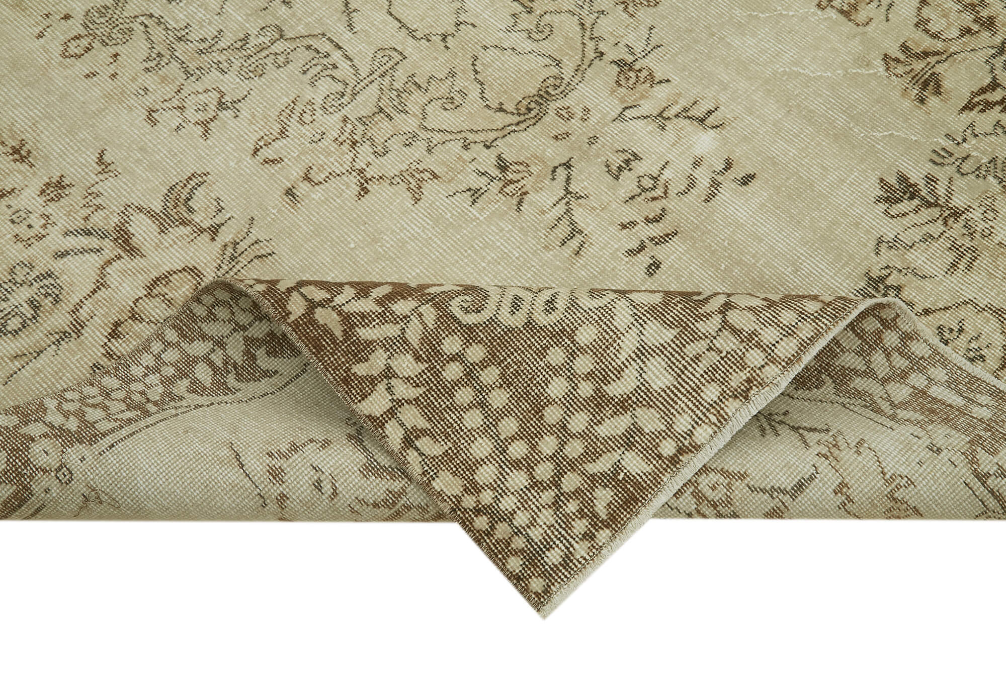 Handmade Wool Area Rug - Vintage Cotton Rug Beige Area Carpet 5'4''x8'3''