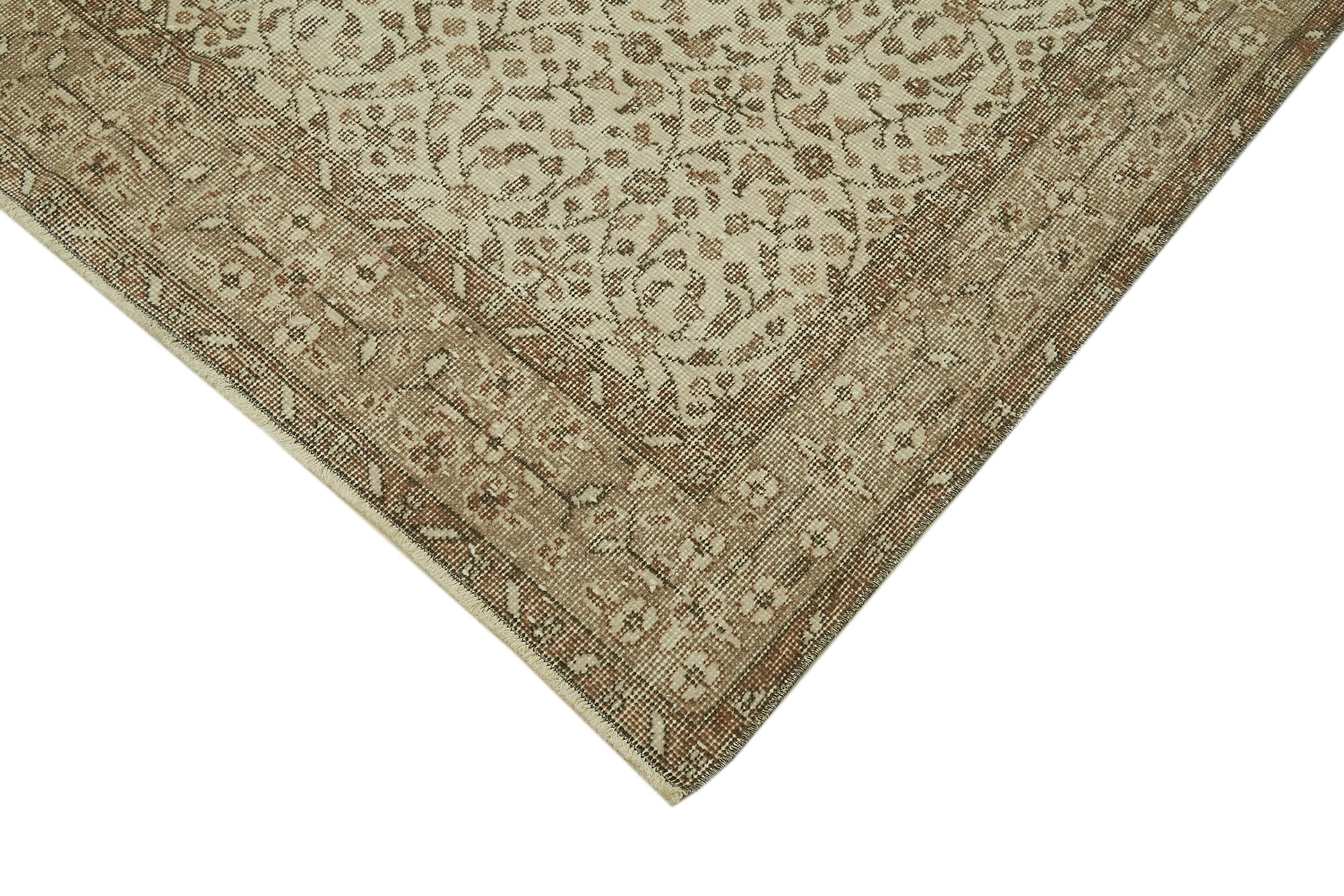 Handmade Wool Area Rug - Vintage Cotton Rug 5'5'' x 9'7'' Beige Classic Style