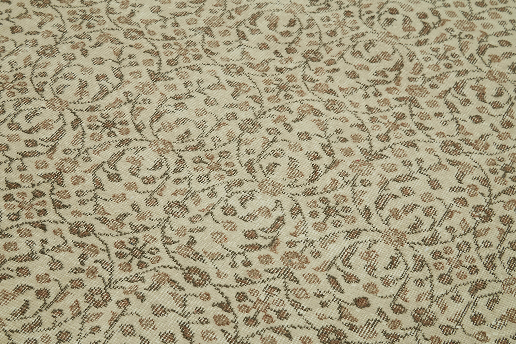 Handmade Wool Area Rug - Vintage Cotton Rug 5'5'' x 9'7'' Beige Classic Style