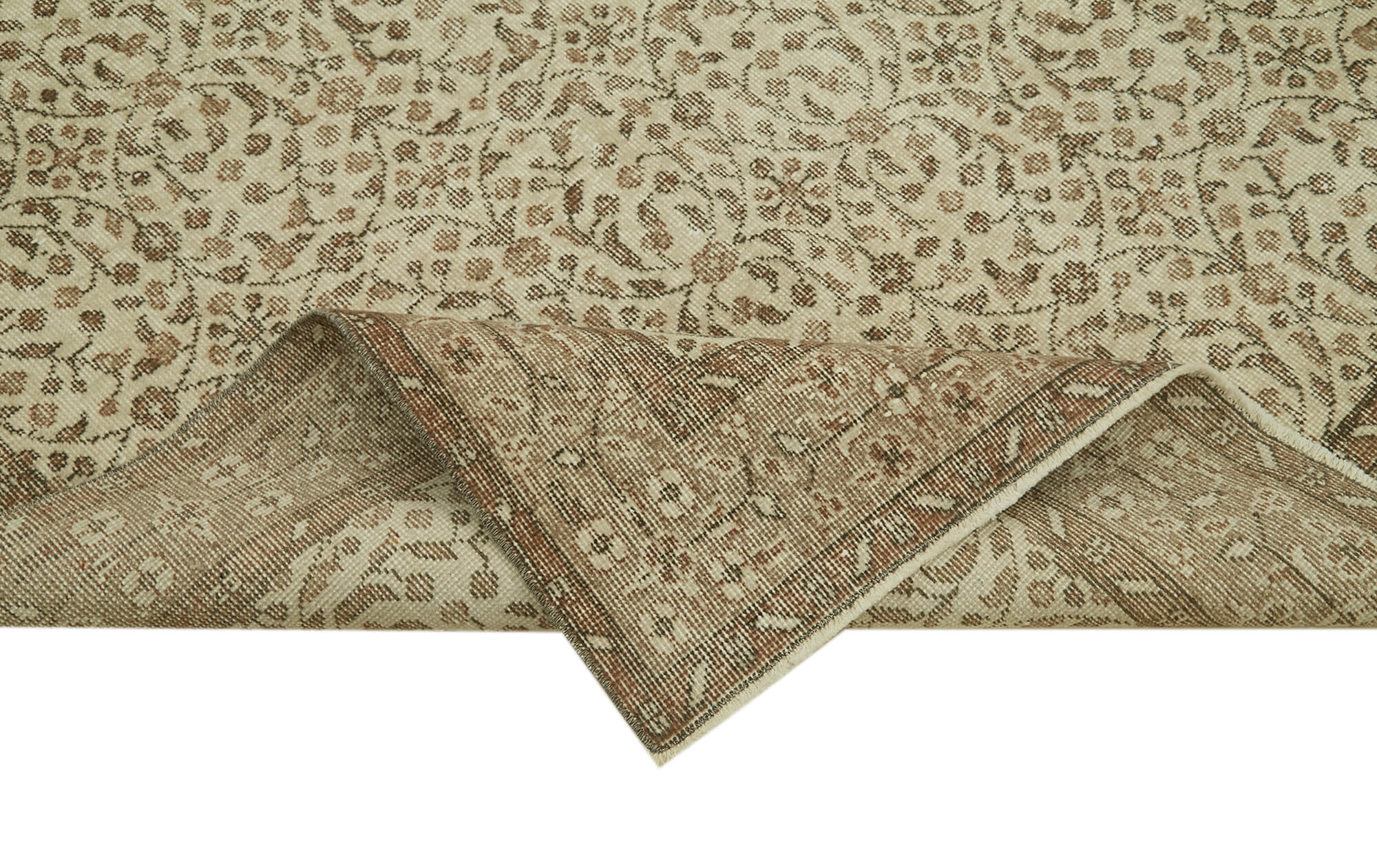 Handmade Wool Area Rug - Vintage Cotton Rug 5'5'' x 9'7'' Beige Classic Style