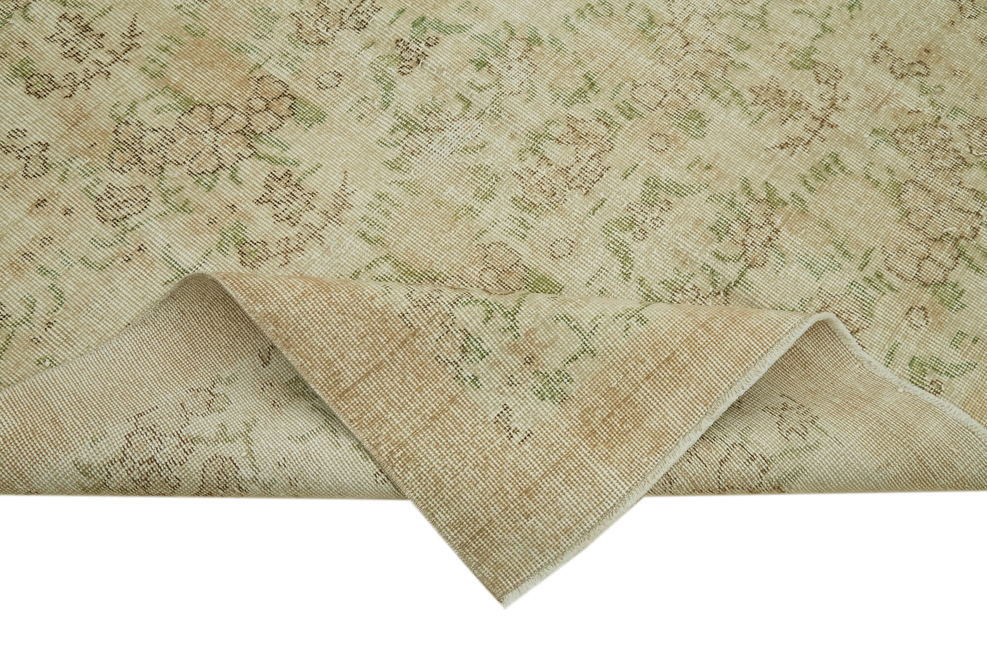 Handmade Wool Area Rug - Vintage Cotton Rug 5'7''x9'2'' Beige Natural Fiber
