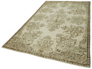 Handmade Vintage Area Rug – Beige Wool Carpet, Soft Wool Texture, 5'5''x9'7''