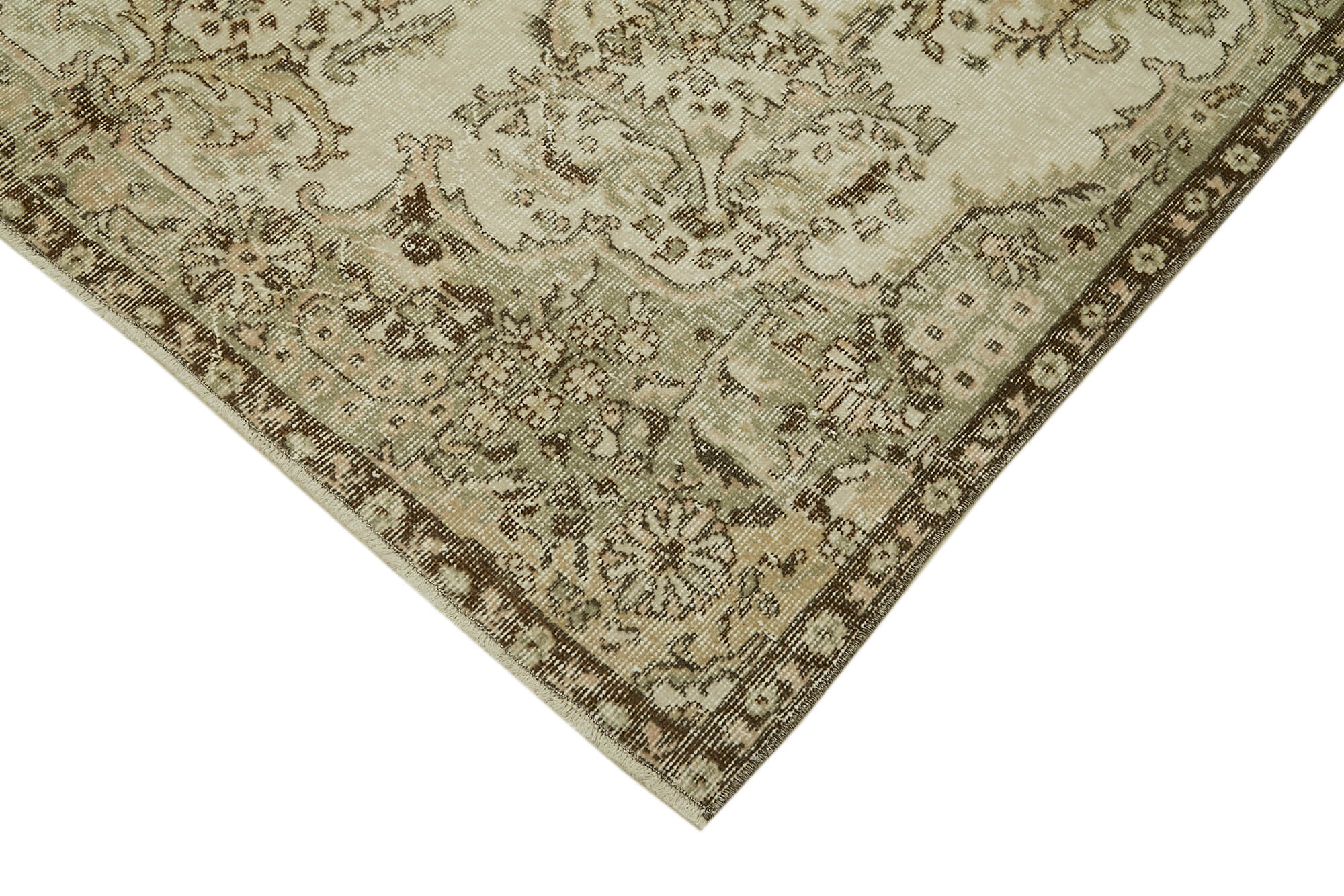 Handmade Vintage Area Rug – Beige Wool Carpet, Soft Wool Texture, 5'5''x9'7''