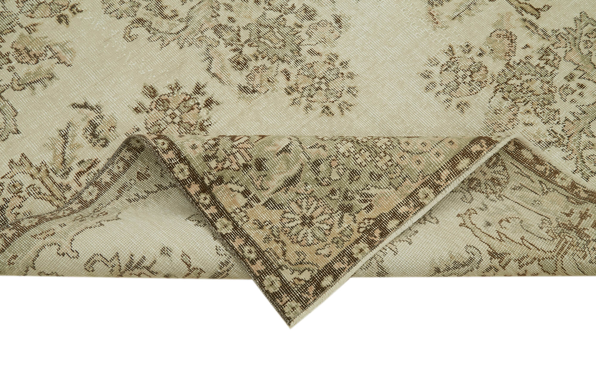 Handmade Vintage Area Rug – Beige Wool Carpet, Soft Wool Texture, 5'5''x9'7''