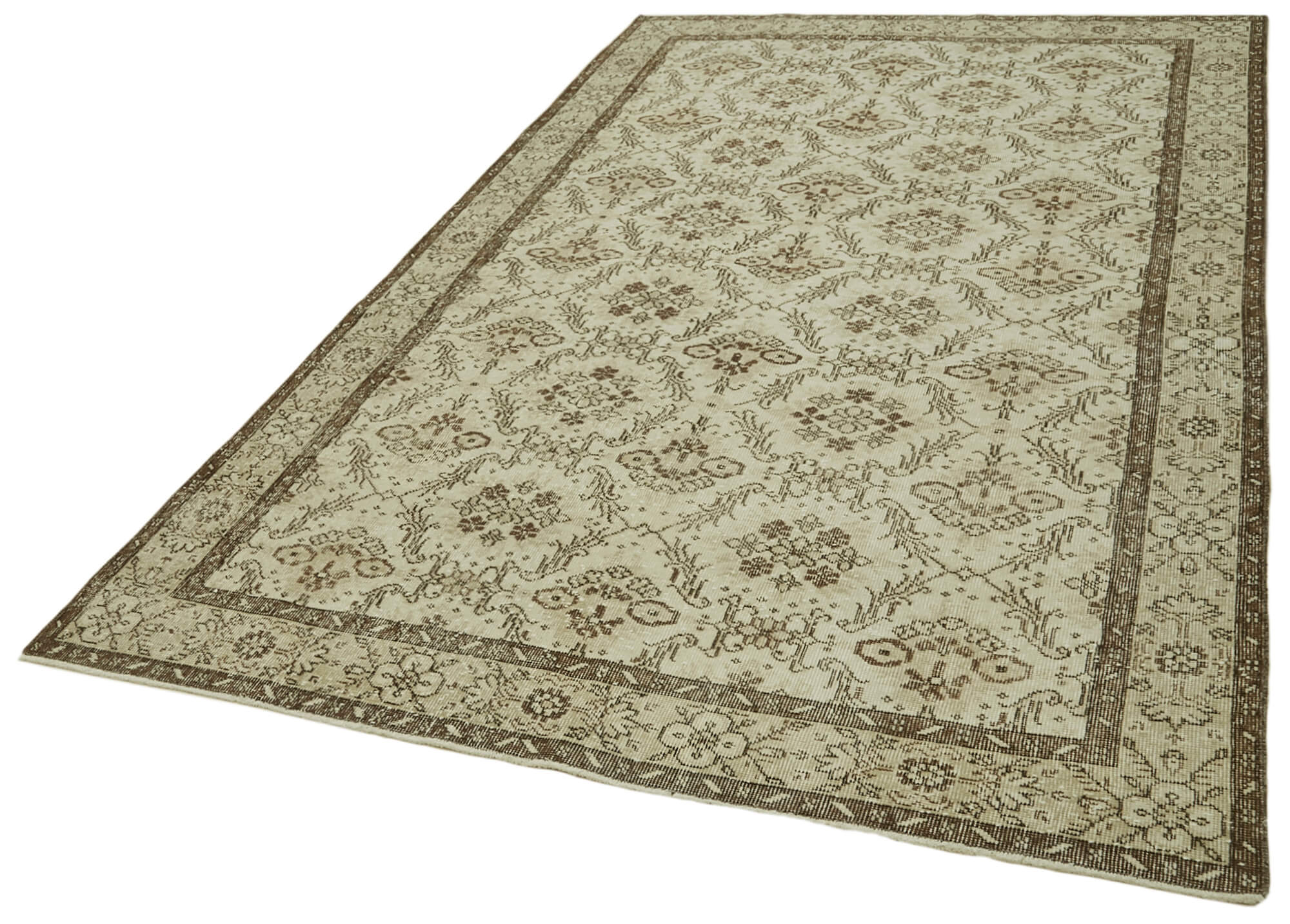Handmade Wool Area Rug – Vintage Cotton Rug | Beige Wool Carpet 5'9''x9'4''
