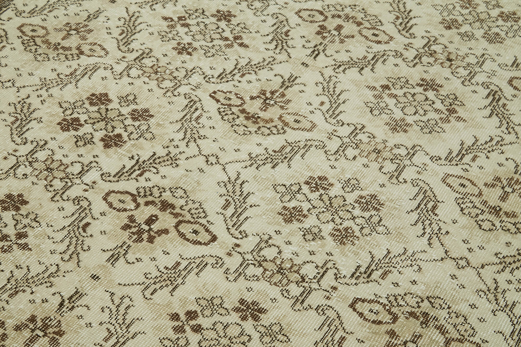 Handmade Wool Area Rug – Vintage Cotton Rug | Beige Wool Carpet 5'9''x9'4''