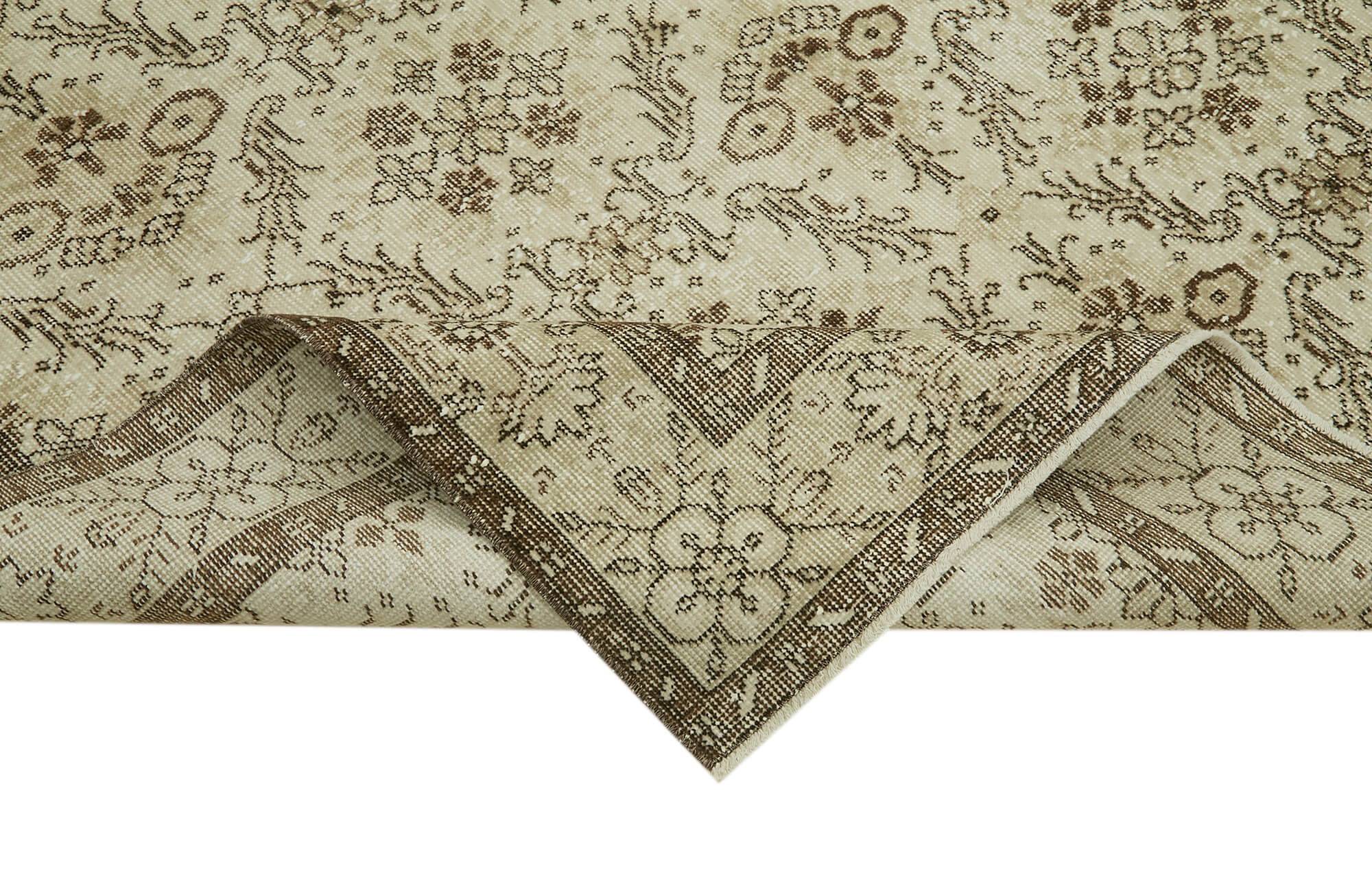 Handmade Wool Area Rug – Vintage Cotton Rug | Beige Wool Carpet 5'9''x9'4''