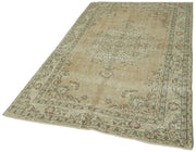 Vintage Wool Area Rug - Handmade Cotton Rug | Beige Turkish Vintage Carpet 4'7''x7'5''
