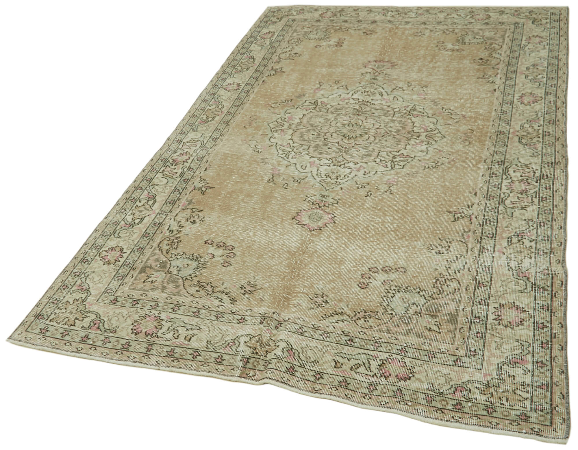 Vintage Wool Area Rug - Handmade Cotton Rug | Beige Turkish Vintage Carpet 4'7''x7'5''