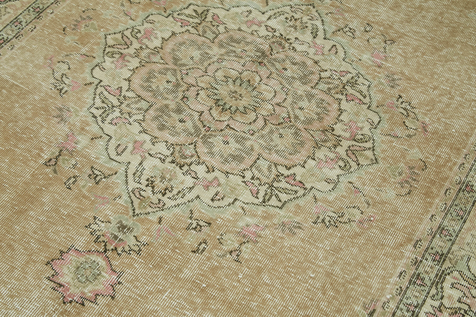 Vintage Wool Area Rug - Handmade Cotton Rug | Beige Turkish Vintage Carpet 4'7''x7'5''