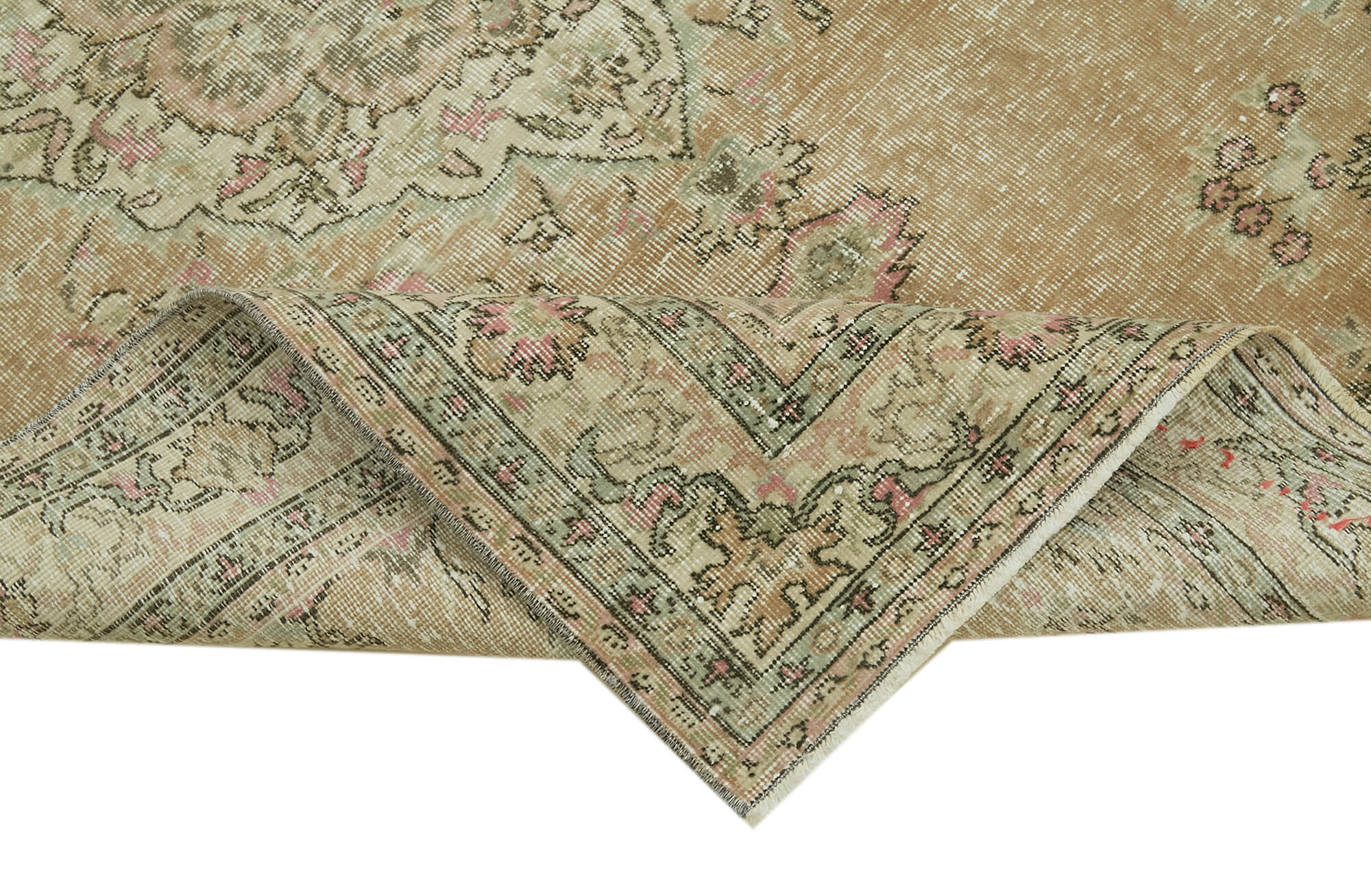 Vintage Wool Area Rug - Handmade Cotton Rug | Beige Turkish Vintage Carpet 4'7''x7'5''