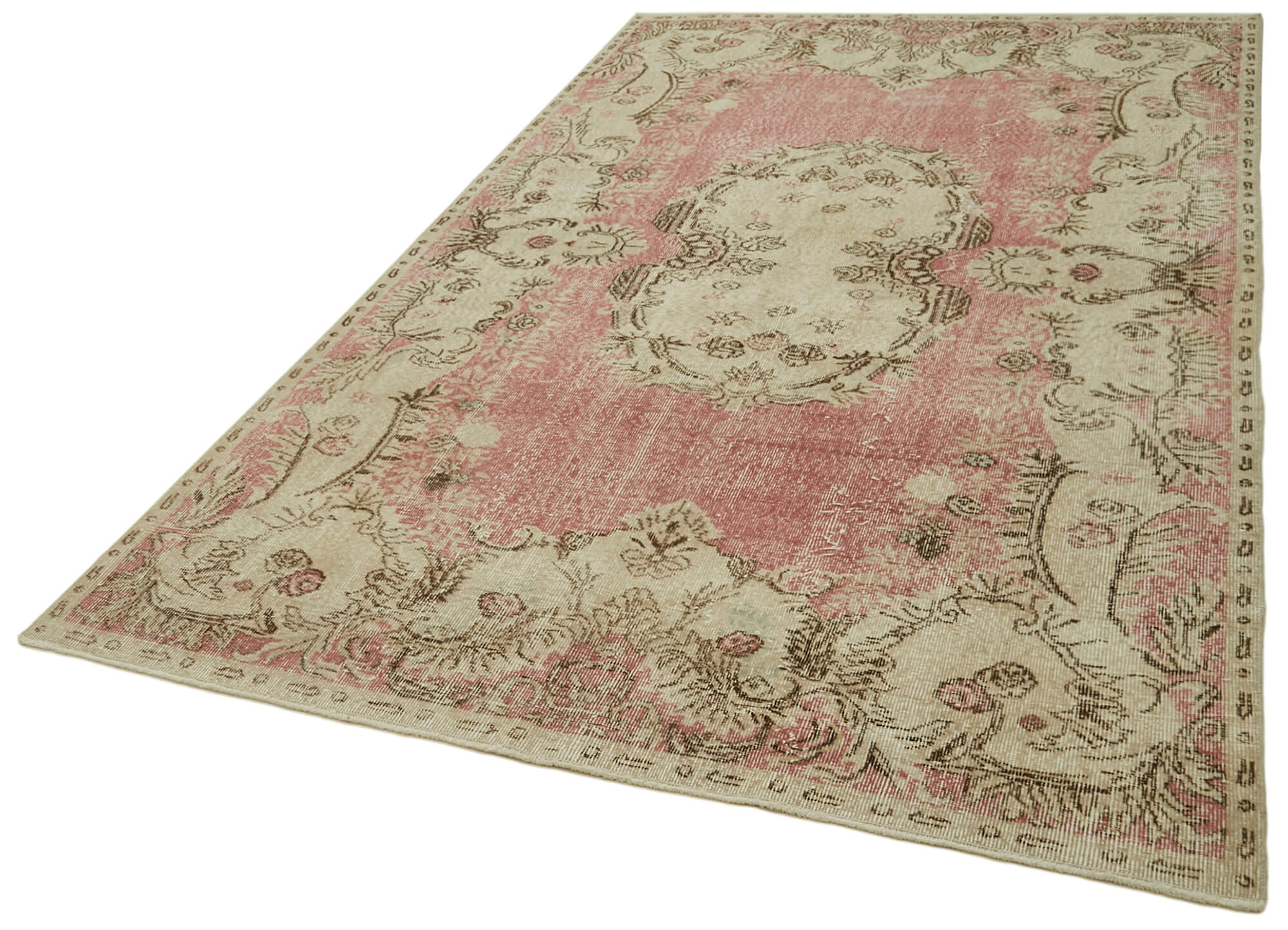 Handmade Wool Area Rug | Vintage Cotton Rug 5'7''x9'7'' - Beige Wool Carpet