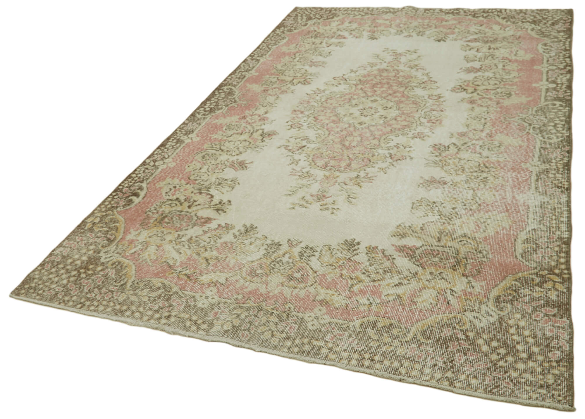 Handmade Vintage Area Rug – Beige Wool & Cotton, 5'7'' x 10'0'' Durable Natural Fiber Carpet