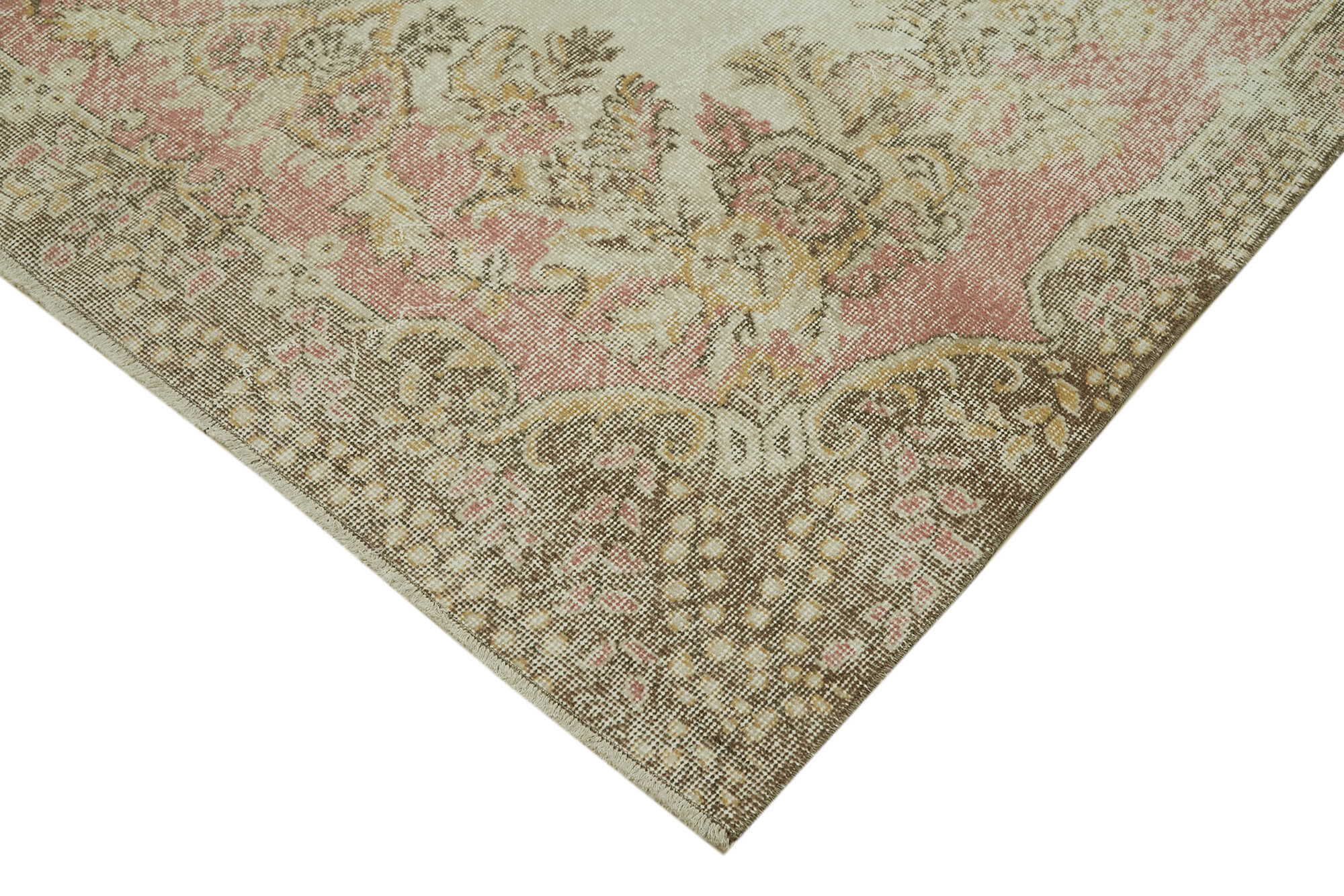Handmade Vintage Area Rug – Beige Wool & Cotton, 5'7'' x 10'0'' Durable Natural Fiber Carpet