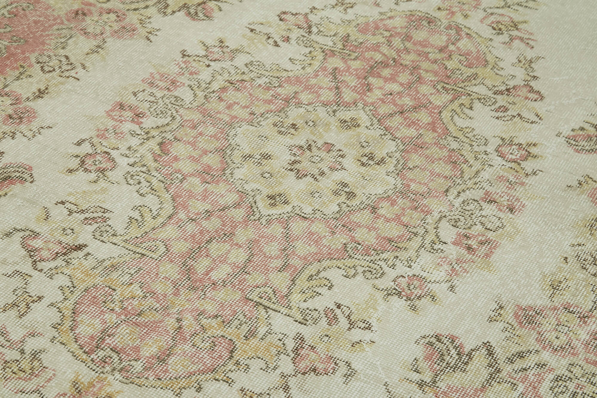 Handmade Vintage Area Rug – Beige Wool & Cotton, 5'7'' x 10'0'' Durable Natural Fiber Carpet