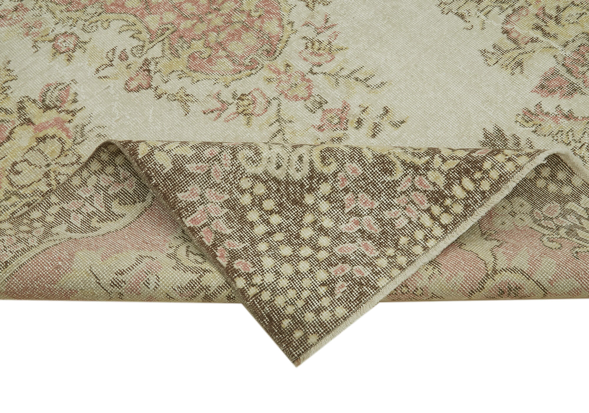 Handmade Vintage Area Rug – Beige Wool & Cotton, 5'7'' x 10'0'' Durable Natural Fiber Carpet